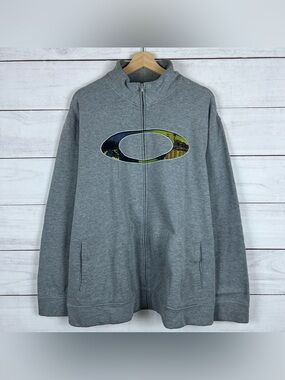 Vintage Oakley Center Logo Longsleeve Full Zip Sweatshirt Y2K Gray Mens XL